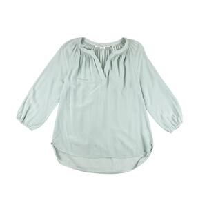 Max Studio 100% Silk Popover Blouse Top Womens Medium Mint Blue Peasant Boho